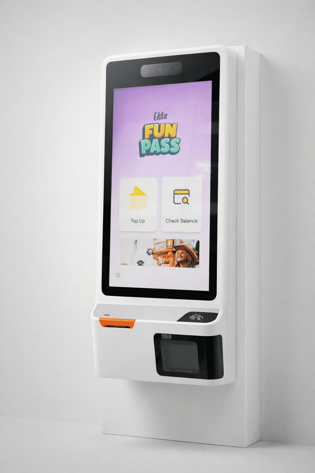 Self-service kiosk with NFC and card terminal ready for high-footfall operations